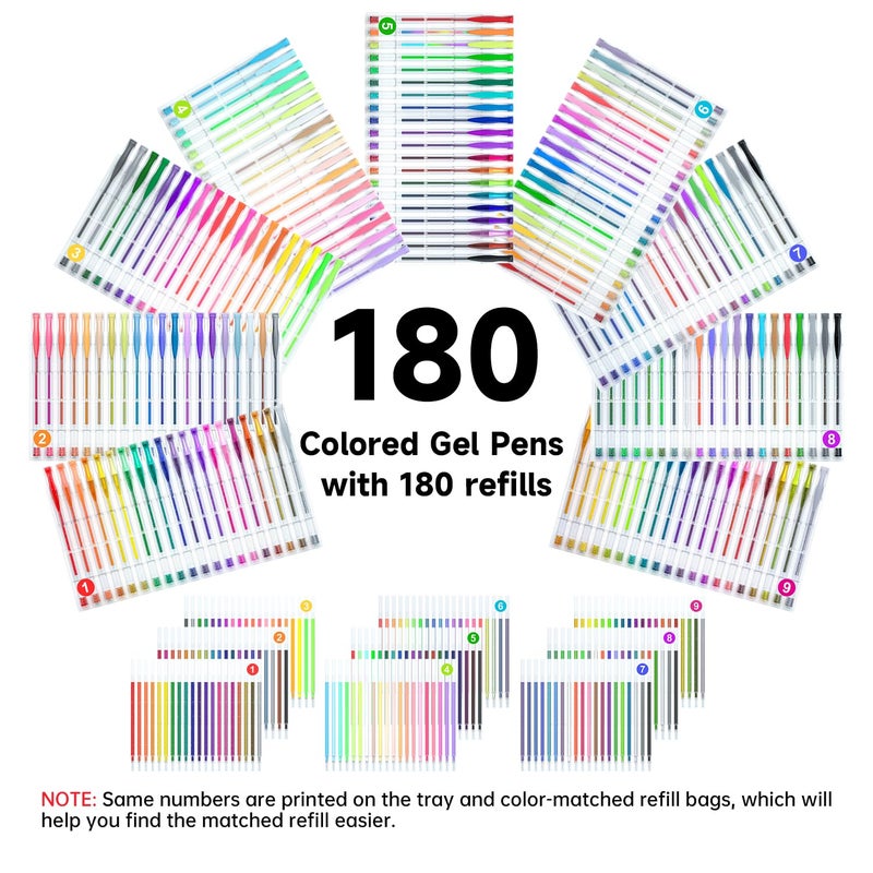 Shuttle Art 360 Pack Gel Pens Set, 180 Colors Gel Pen Set Plus 180 Color Refills Perfect for Adult Coloring Books Doodling Drawing Art Markers - Image 2